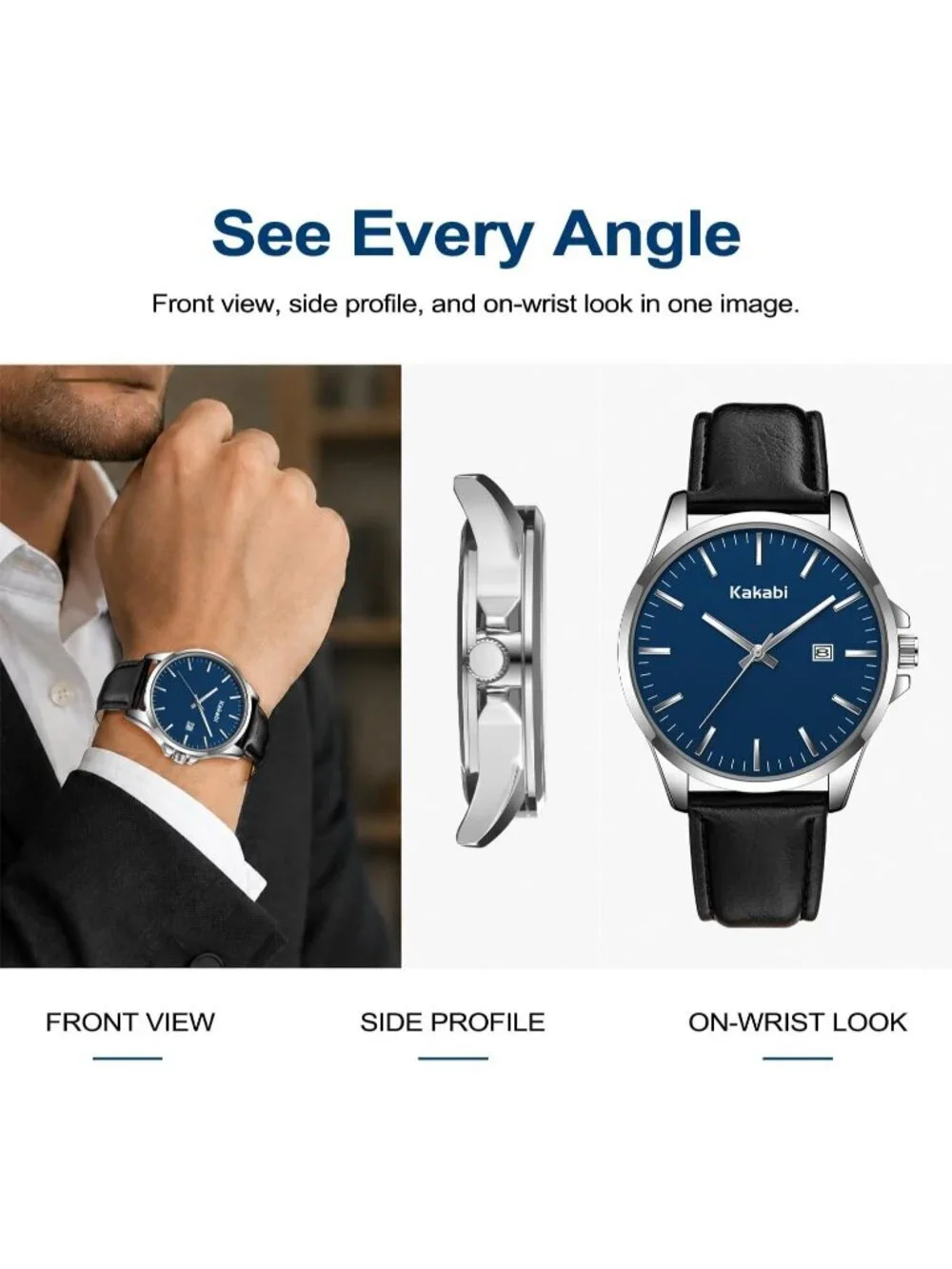 Men's Black Blue Minimalist Fashion Leather Strap Classic Analog Quartz Watch